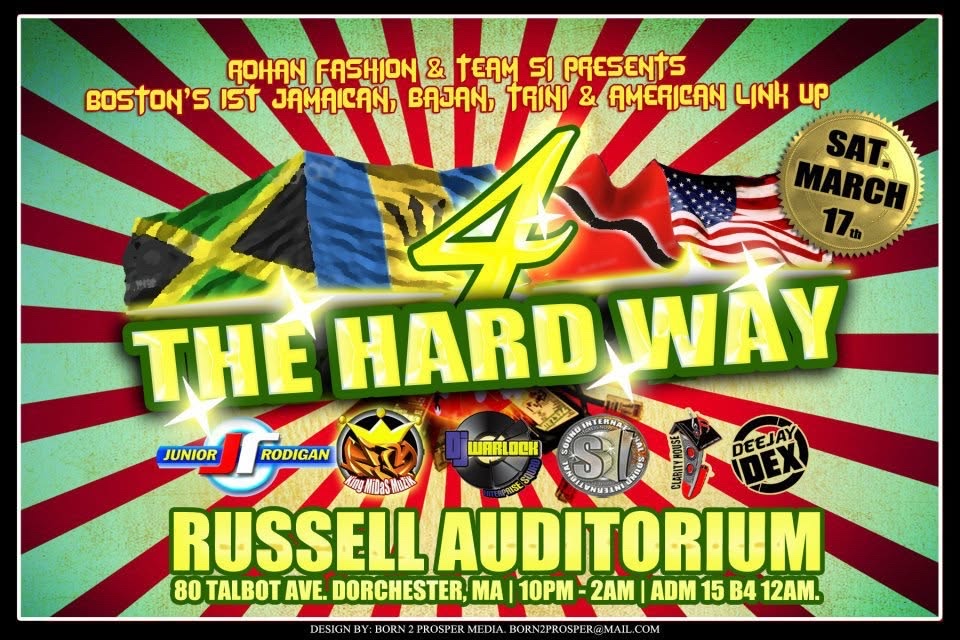 4 THE HARD WAY — JAMAICAN, BAJAN, TRINI & AMERICAN LINK UP flyer, back