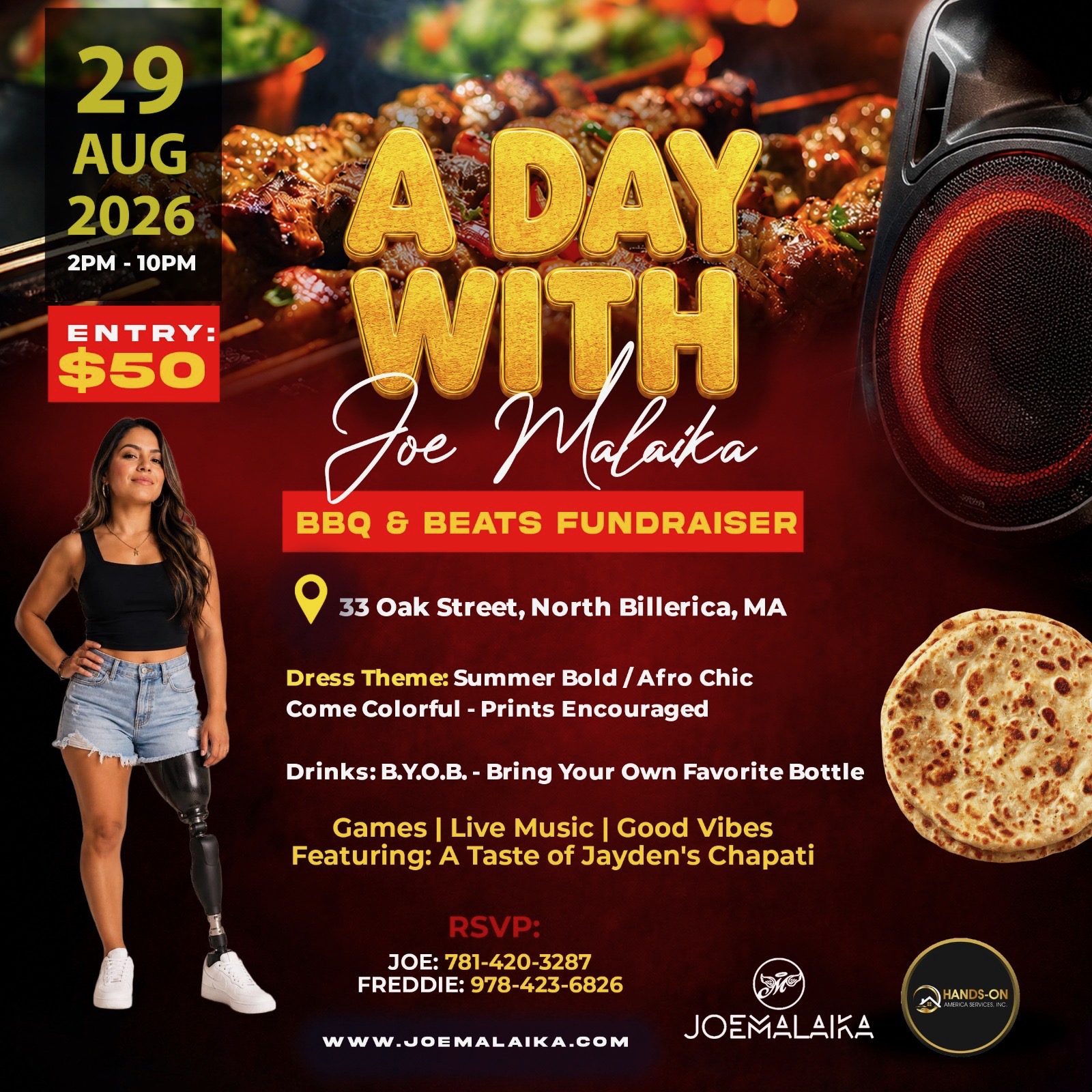 A DAY WITH JOE MALAIKA — BBQ & BEATS FUNDRAISER flyer