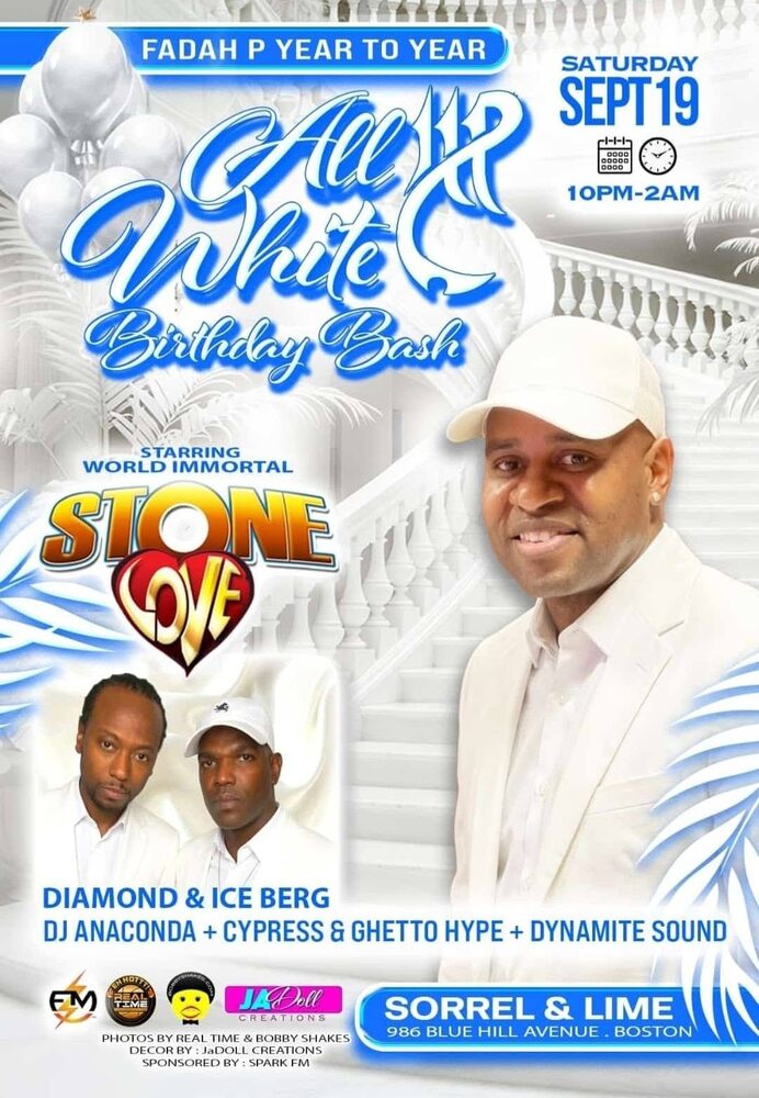 ALL WHITE BIRTHDAY BASH — STONE LOVE flyer