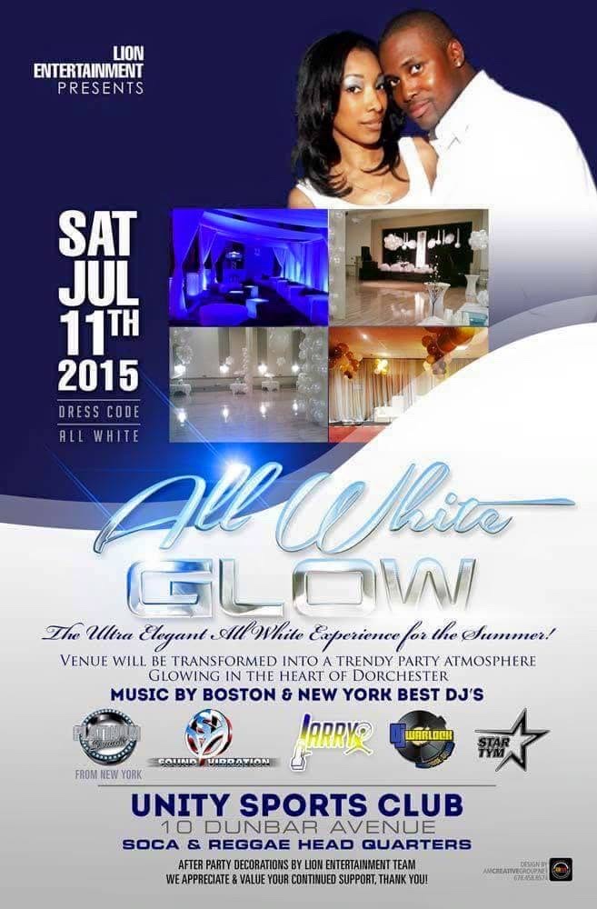 ALL WHITE GLOW — THE ULTRA ELEGANT ALL WHITE EXPERIENCE flyer — Dorchester, MA