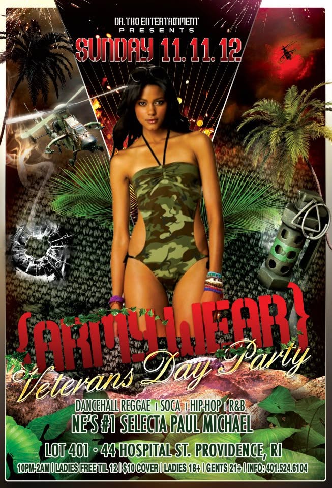 ARMY WEAR — VETERANS DAY PARTY flyer