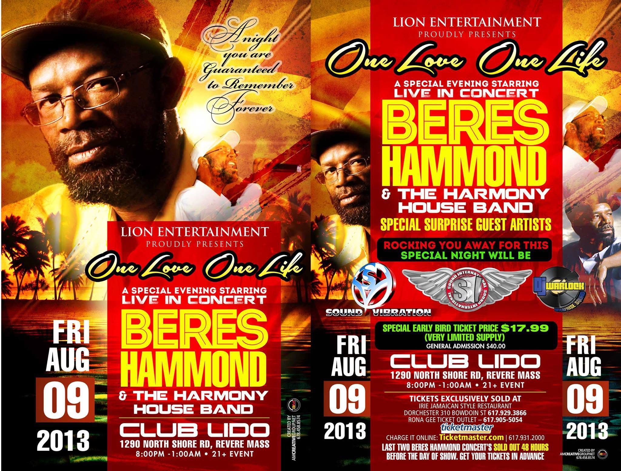 BERES HAMMOND LIVE — ONE LOVE ONE LIFE flyer