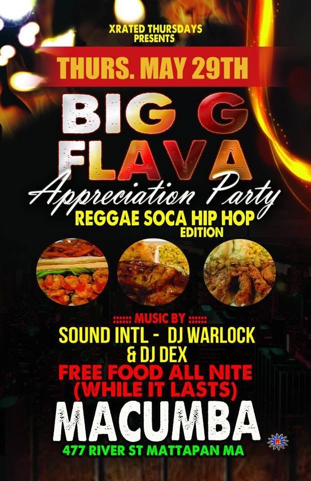 BIG G FLAVA APPRECIATION PARTY — REGGAE SOCA HIP HOP EDITION flyer — Mattapan, MA