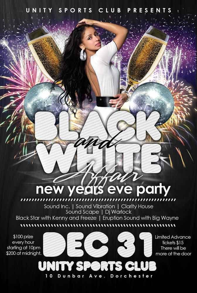 BLACK AND WHITE AFFAIR — NEW YEARS EVE PARTY flyer