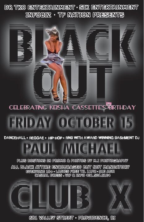 BLACK OUT — CELEBRATING KEISHA CASSETTE'S BIRTHDAY flyer