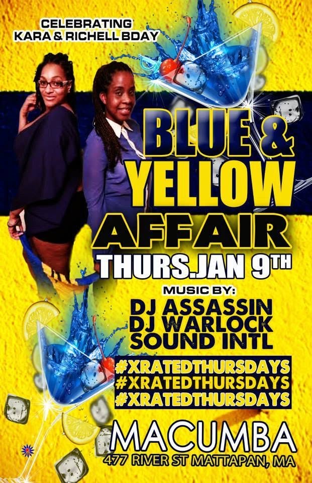 BLUE & YELLOW AFFAIR — KARA & RICHELL BIRTHDAY flyer — Mattapan, MA