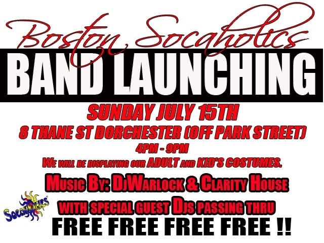 BOSTON SOCAHOLICS BAND LAUNCHING flyer