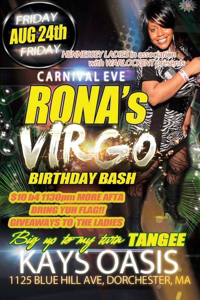 CARNIVAL EVE REGGAE EXPLOSION — RONA GEE'S VIRGO BIRTHDAY BASH flyer, back