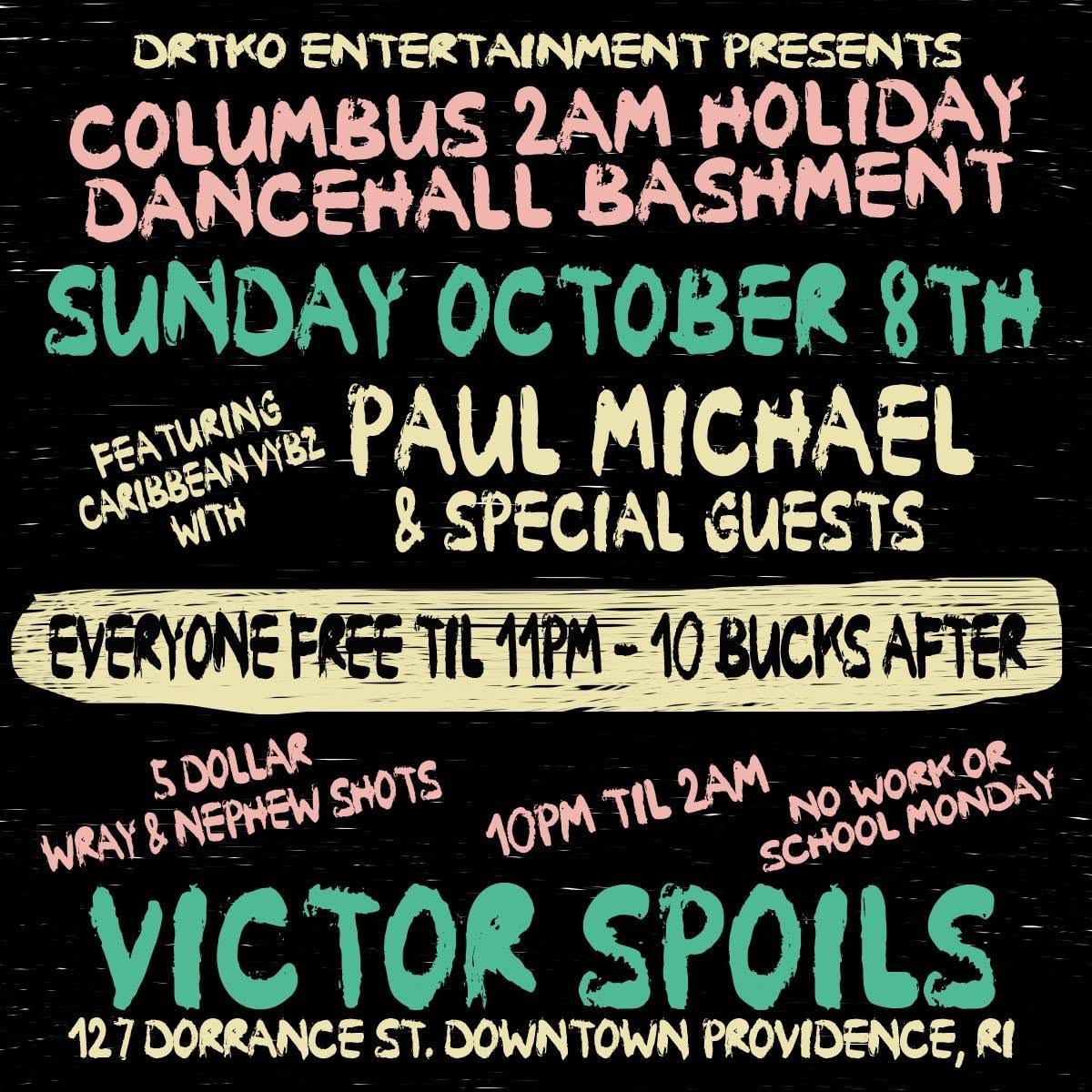 COLUMBUS 2AM HOLIDAY DANCEHALL BASHMENT flyer — Providence, RI