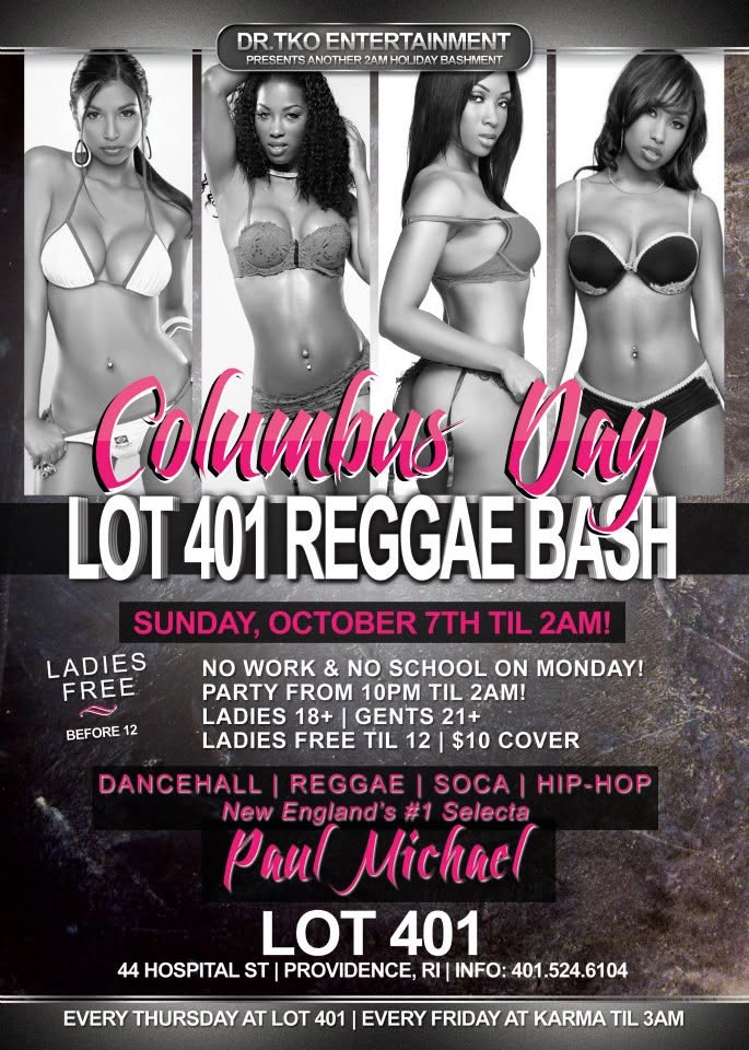 COLUMBUS DAY — LOT 401 REGGAE BASH flyer