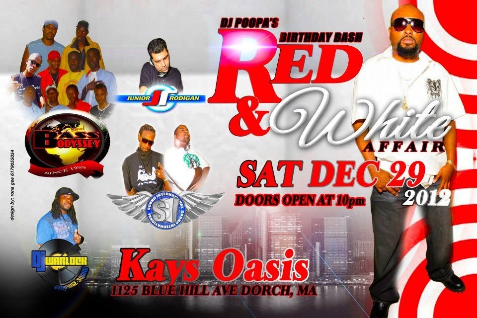 DJ POOPA'S BIRTHDAY BASH — RED & WHITE AFFAIR 2012 flyer — Dorchester, MA