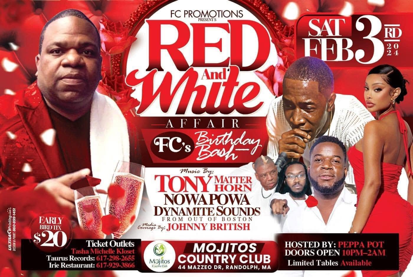 RED AND WHITE AFFAIR — FC'S BIRTHDAY BASH flyer