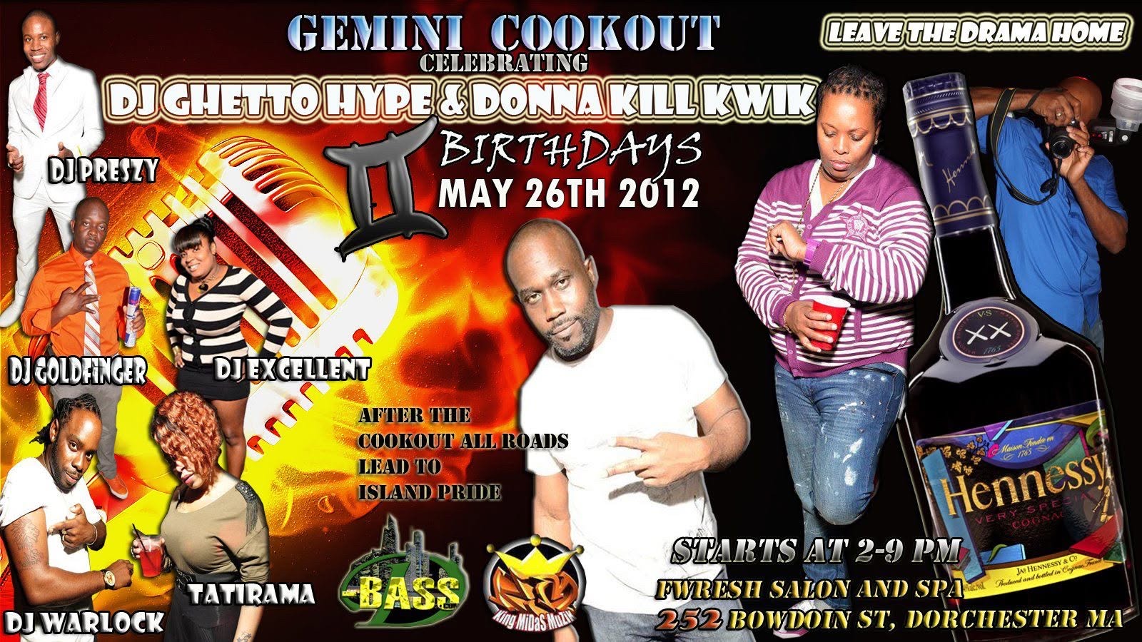 GEMINI COOKOUT — GHETTO HYPE & DONNA KILL KWIK BIRTHDAYS flyer — Dorchester, MA