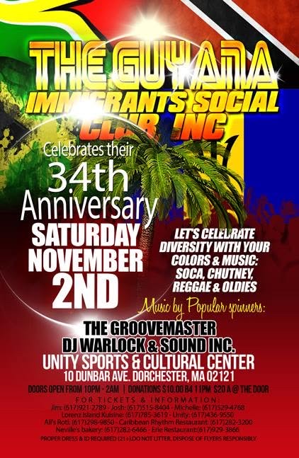 GUYANA IMMIGRANTS SOCIAL CLUB 34TH ANNIVERSARY flyer
