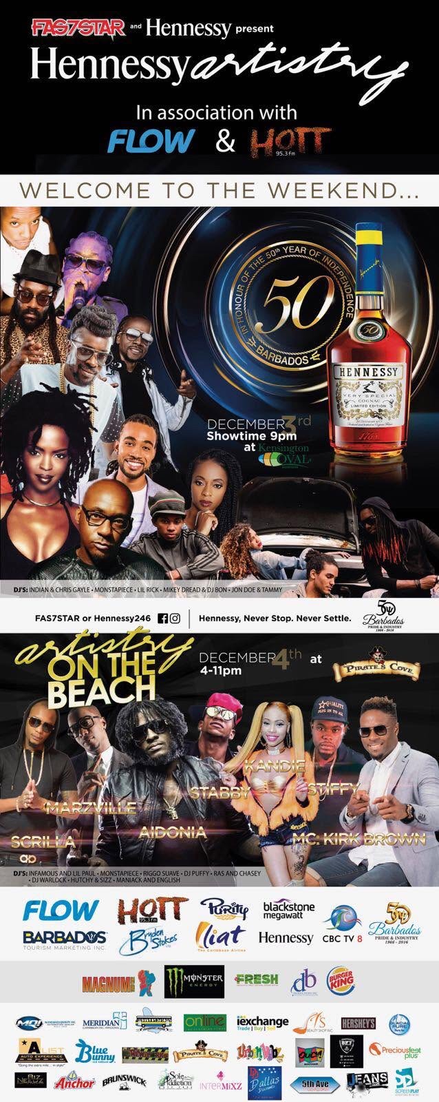 HENNESSY ARTISTRY — BARBADOS 50TH INDEPENDENCE WEEKEND flyer
