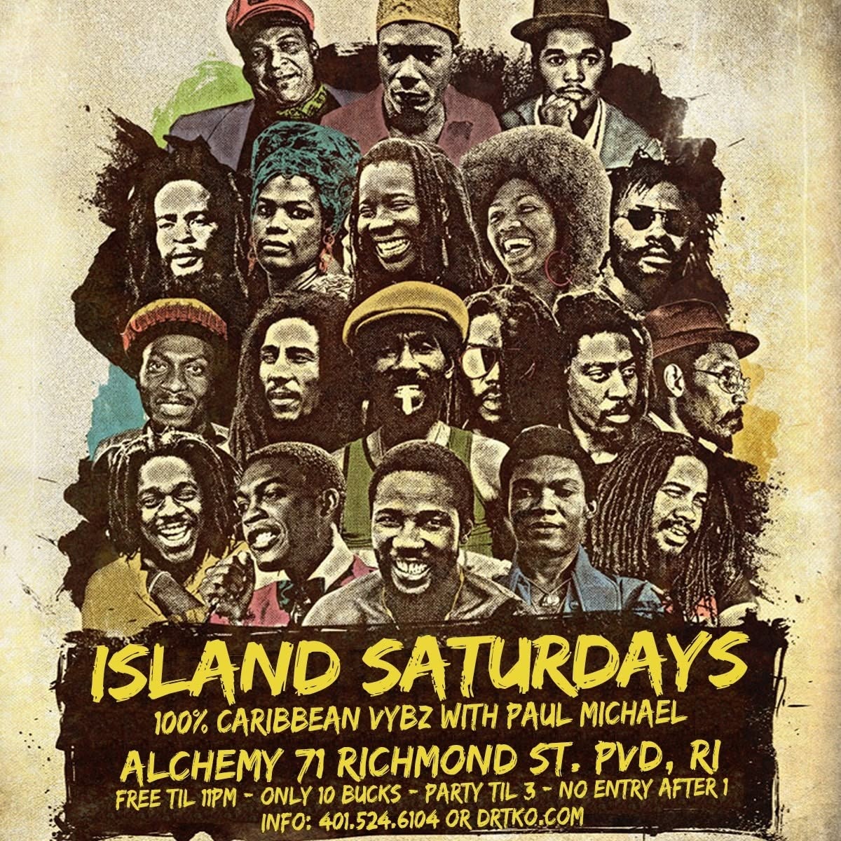 ISLAND SATURDAYS — 100% CARIBBEAN VYBZ WITH PAUL MICHAEL flyer — Providence, RI