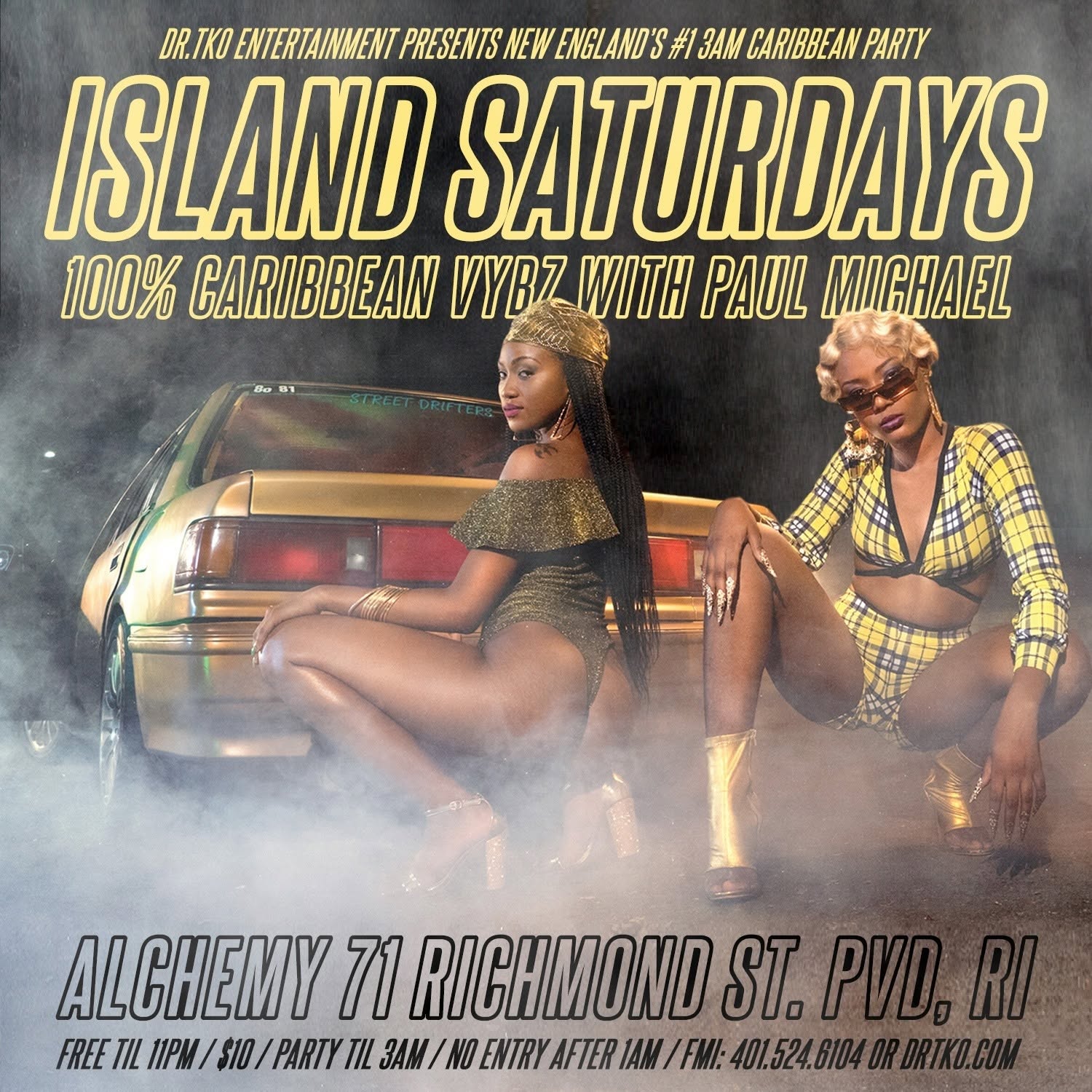 ISLAND SATURDAYS — 100% CARIBBEAN VYBZ NEW ENGLAND'S #1 3AM PARTY flyer — Providence, RI