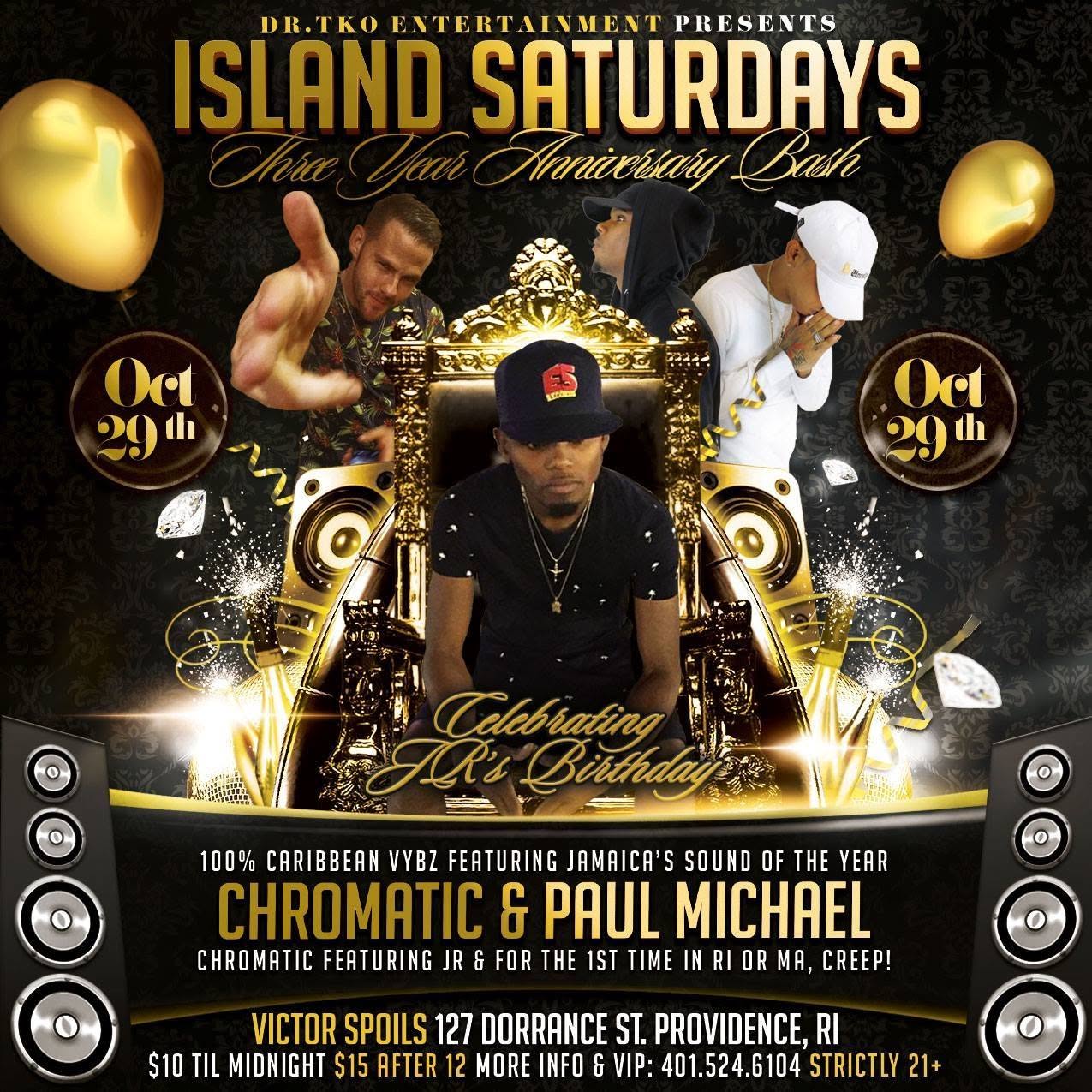 ISLAND SATURDAYS — THREE YEAR ANNIVERSARY BASH flyer