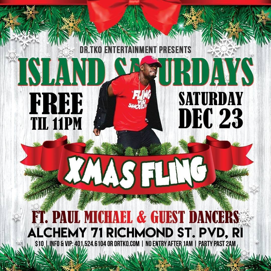 ISLAND SATURDAYS — XMAS FLING flyer — Providence, RI