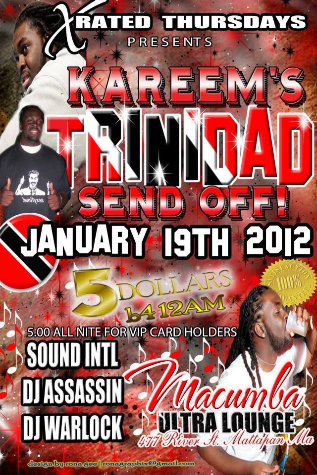 KAREEM'S TRINIDAD SEND OFF flyer — Mattapan, MA