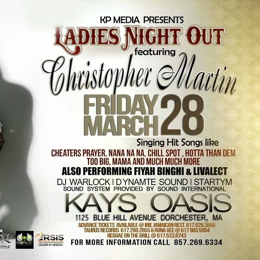LADIES NIGHT OUT — CHRISTOPHER MARTIN flyer, back