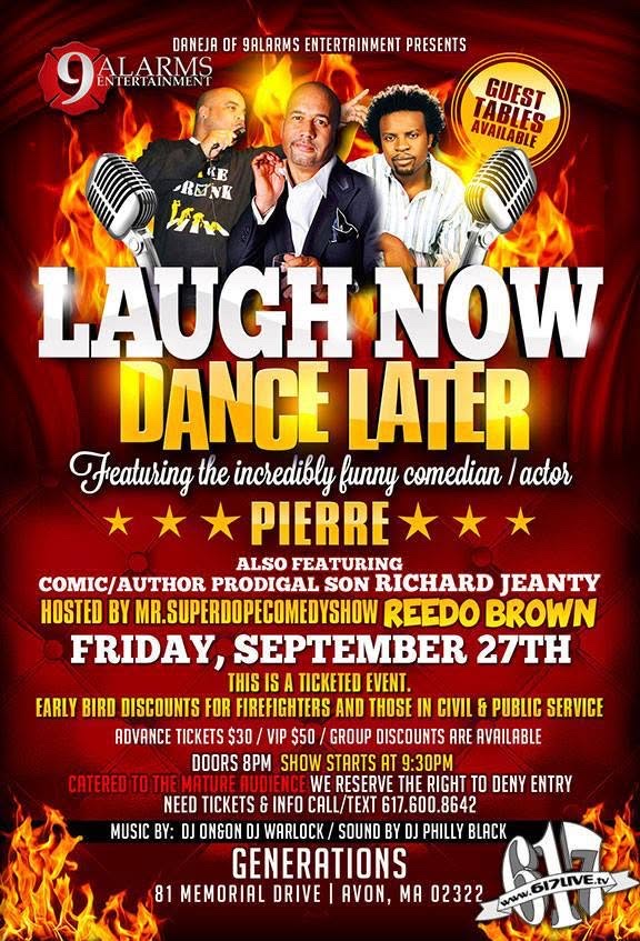 LAUGH NOW DANCE LATER flyer