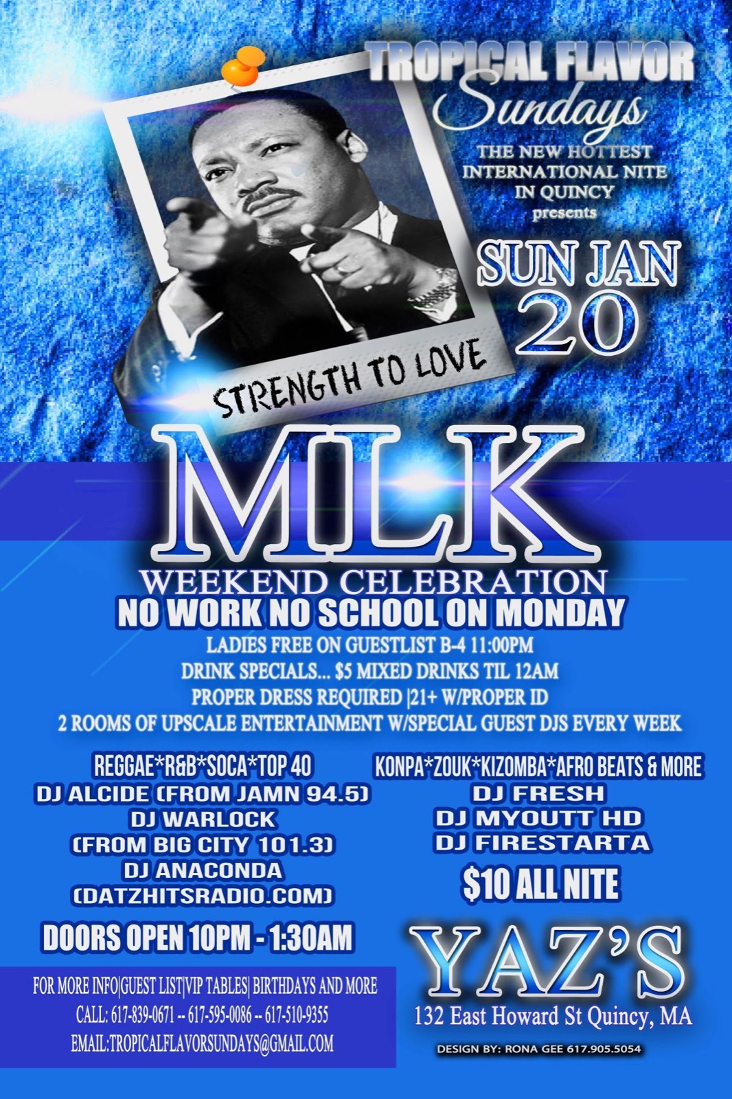 MLK WEEKEND CELEBRATION — TROPICAL FLAVOR SUNDAYS flyer