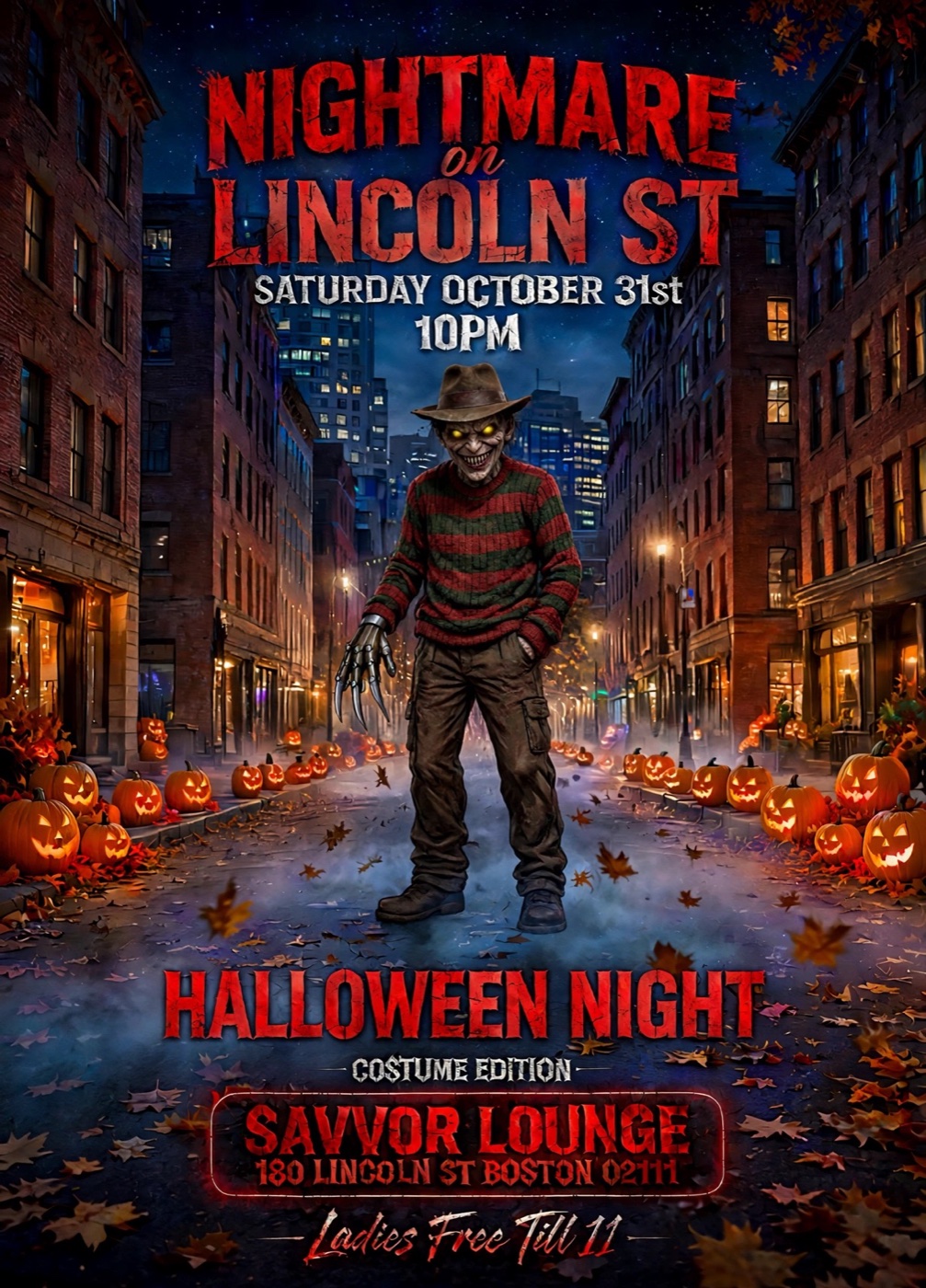 NIGHTMARE ON LINCOLN ST — HALLOWEEN NIGHT flyer — Boston, MA