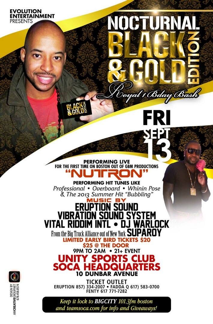 NOCTURNAL — BLACK & GOLD EDITION, ROYAL 1 BIRTHDAY BASH flyer