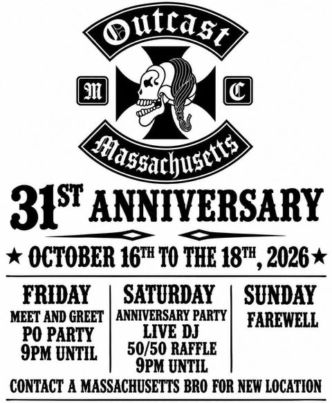 OUTCAST MC 31ST ANNIVERSARY — SATURDAY ANNIVERSARY PARTY flyer