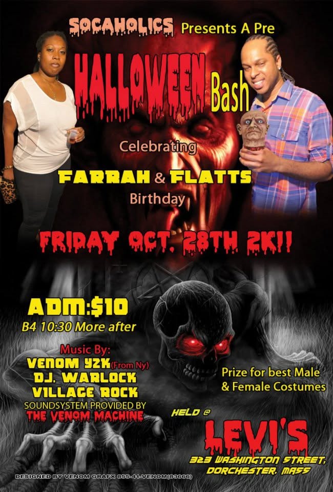 PRE HALLOWEEN BASH — FARRAH & FLATTS BIRTHDAY flyer — Dorchester, MA