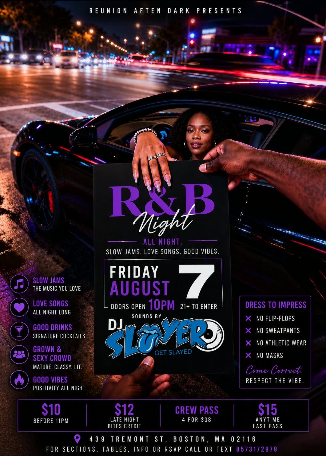 R&B NIGHT — REUNION AFTER DARK flyer — Boston, MA