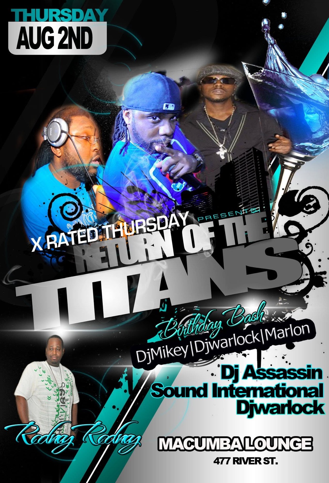 RETURN OF THE TITANS — DJ MIKEY, DJ WARLOCK & MARLON BIRTHDAY BASH flyer — Mattapan, MA