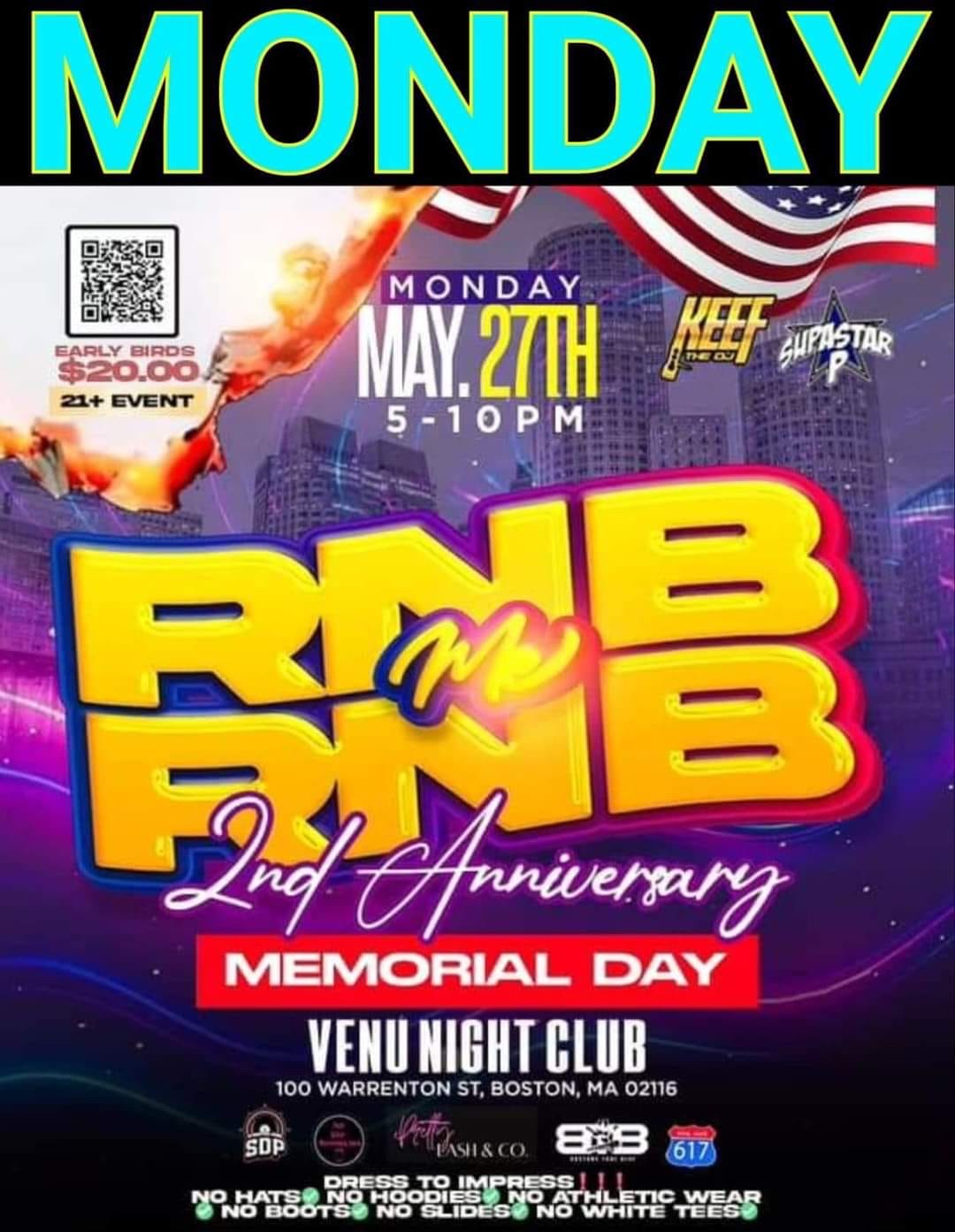 RNB ME RNB — 2ND ANNIVERSARY, MEMORIAL DAY flyer — Boston, MA
