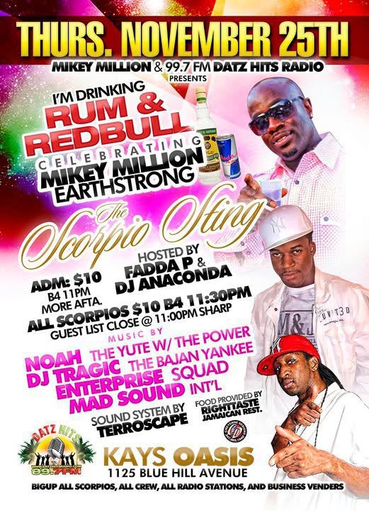 RUM & REDBULL — MIKEY MILLION EARTHSTRONG, THE SCORPIO STING flyer