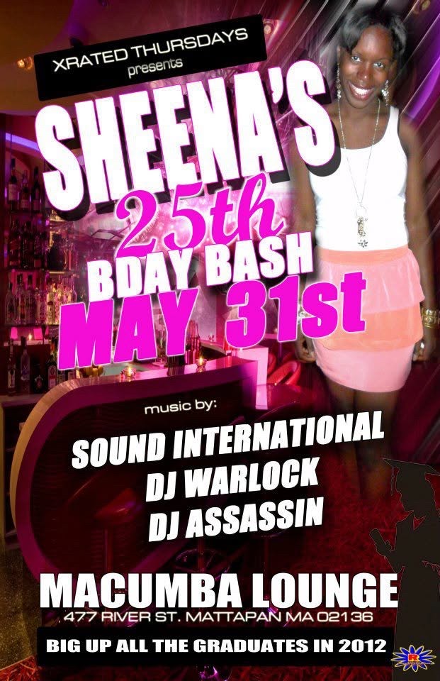SHEENA'S 25TH BIRTHDAY BASH flyer — Mattapan, MA