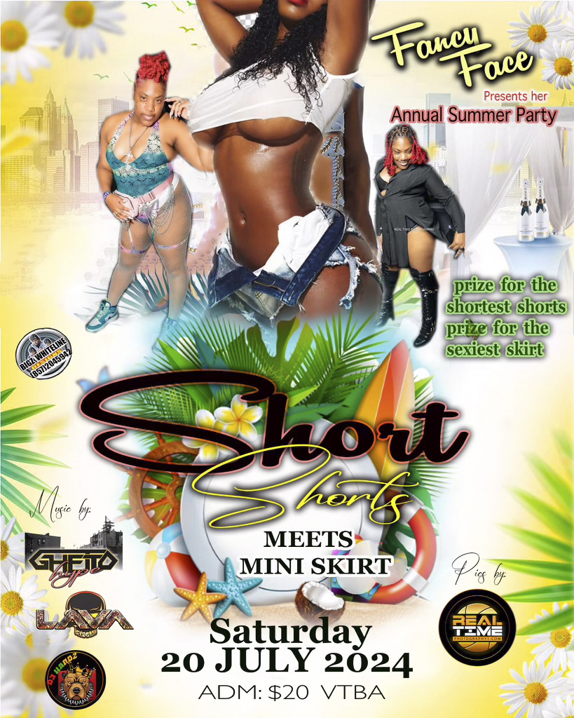 SHORT SHORTS MEETS MINI SKIRT — FANCY FACE ANNUAL SUMMER PARTY flyer