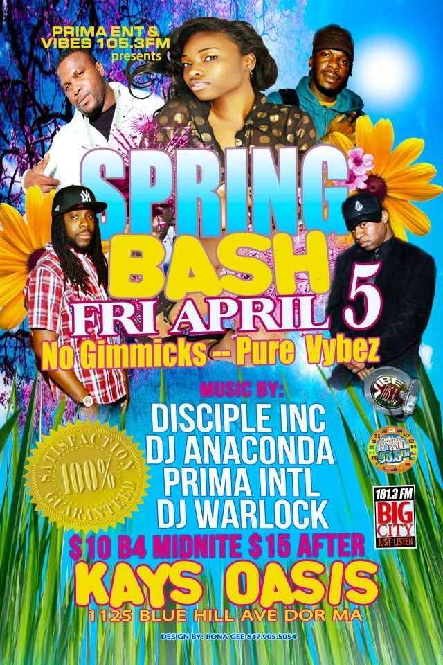 SPRING BASH — NO GIMMICKS, PURE VYBEZ flyer — Dorchester, MA
