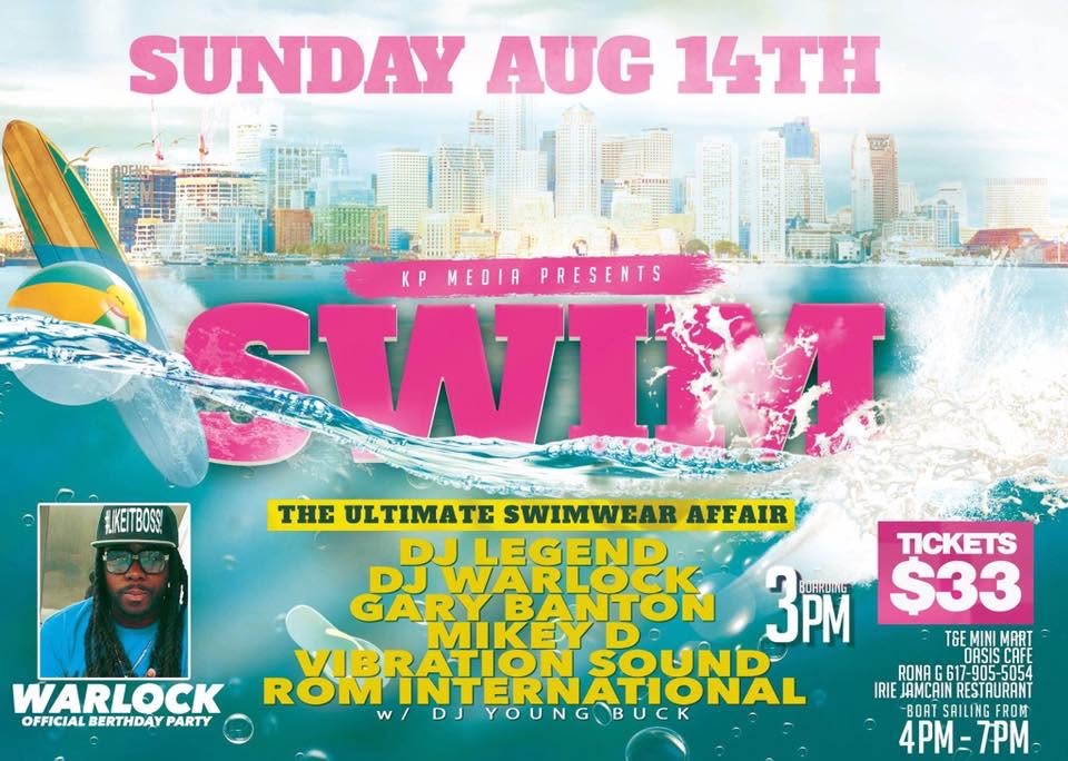 SWIM — THE ULTIMATE SWIMWEAR AFFAIR, WARLOCK'S BIRTHDAY flyer