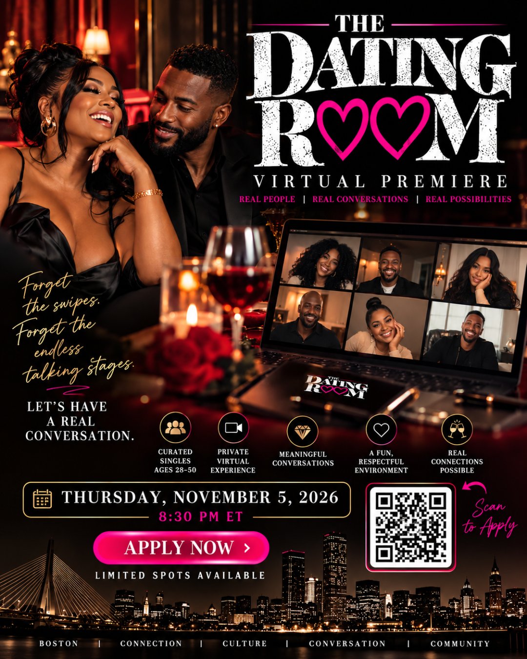 THE DATING ROOM — VIRTUAL PREMIERE flyer