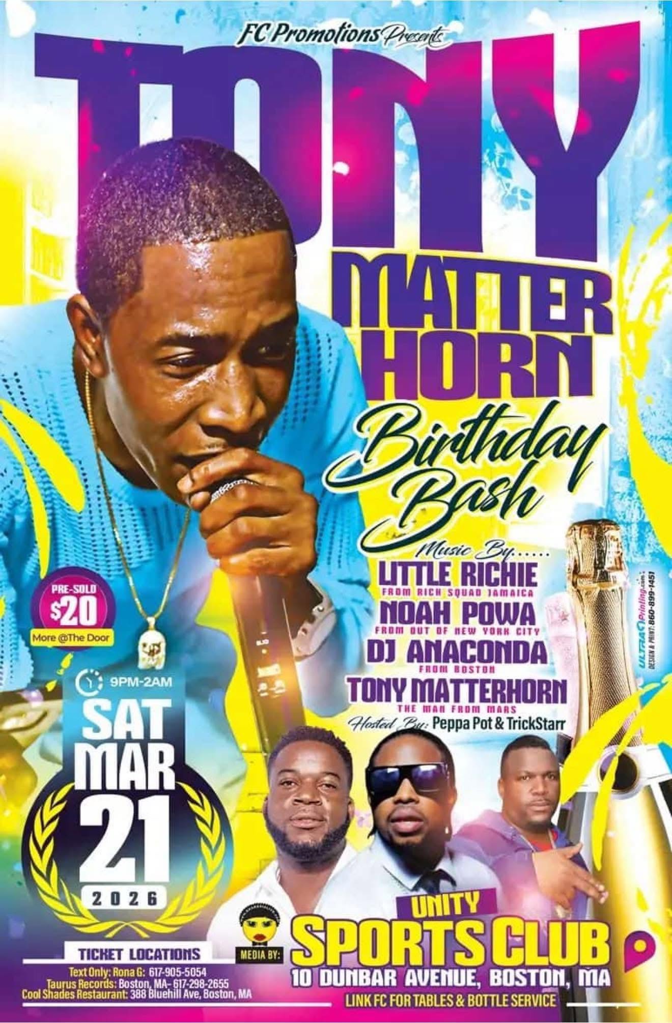 TONY MATTERHORN — BIRTHDAY BASH flyer
