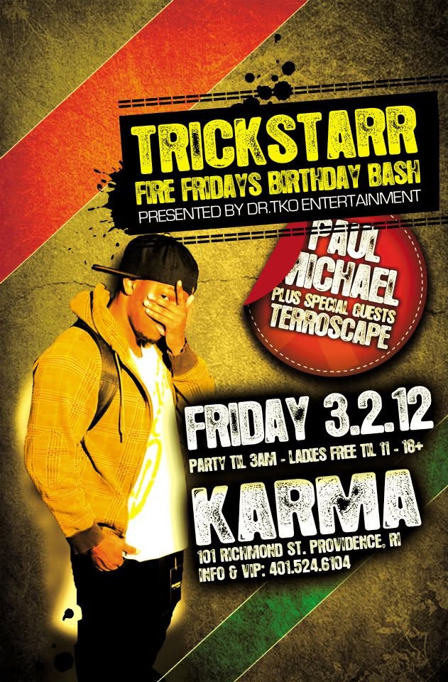 TRICKSTARR — FIRE FRIDAYS BIRTHDAY BASH flyer