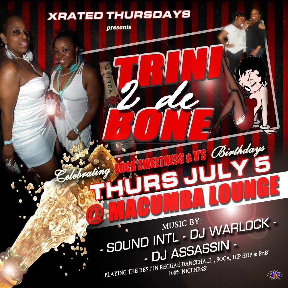 TRINI 2 DE BONE — SOCA SWEETNESS & V'S BIRTHDAYS flyer — Mattapan, MA
